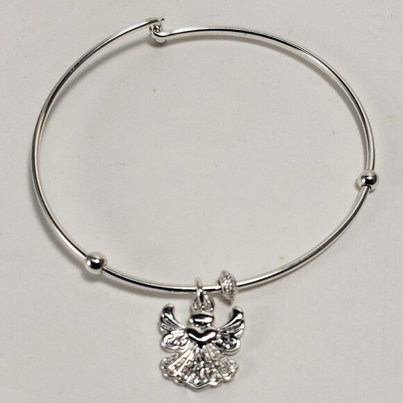 Vantel Pearls Silver Bangle Bracelet with Angel Charm – Women’s Faith Jewelry - Picture 5 of 8